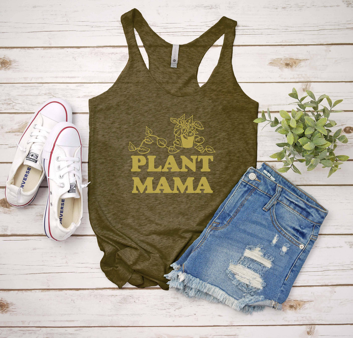 Plant Mama - Women's Tank Top - Gardening, Plant Lover: X-Large / Military Green (Yellow Ink)